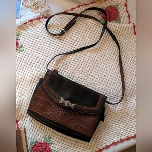 Vintage Boho Western Brighton Black/Brown Leather Cross Body Wallet Bag